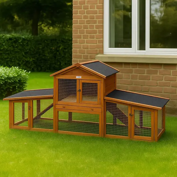 Lendo Online Konijnenhok Van Geïmpregneerd Vurenhout - 204x46x84cm - Bruin - Kleine Dieren - Cavia Kooi Van Hout - Konijnenkooi - Dierenverblijf - thumbnail