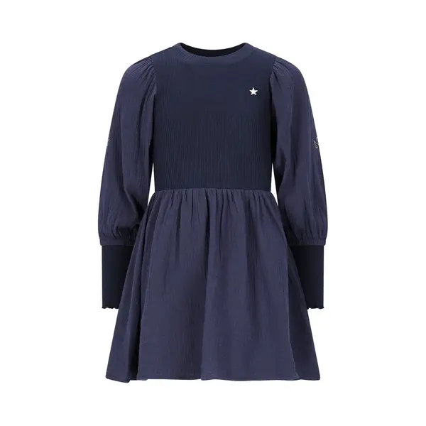 Like Flo Winter Jurk Meisjes - Navy Blauw - Maya - Geweven - Ballonmouwen - Rib thumbnail