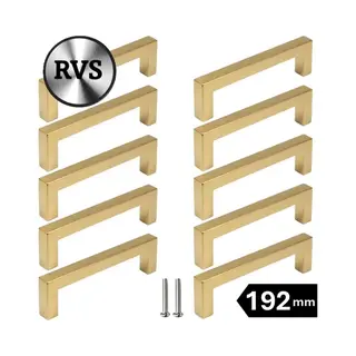 10 X Msqdesign Handgrepen Rvs Goud - Boormaat 192mm - Gouden Handgreep Voor Keuken & Kast - Moderne Meubelgreep - Keukengreep Mat Goud -Kastgrepen-