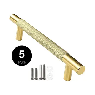 Msqdesign - Handgrepen Goud - Handgreep Goud 128mm - 5 Stuks - Handgrepen Kast - Meubelgrepen - Keukengreep Goud - Kastgrepen - Handgrepen