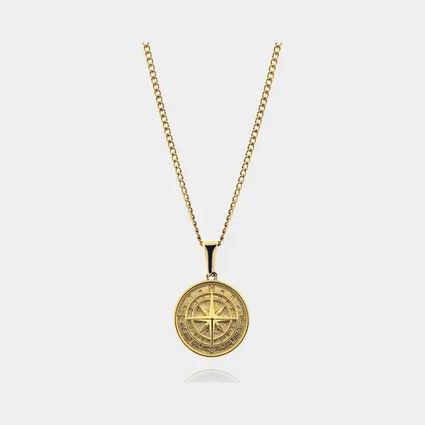 Kompas Hanger Ketting - Gouden Compass Pendant Ketting - 50 Cm Lang - Ketting Heren Met Hanger - Griekse Mythen - Olympus Jewelry thumbnail