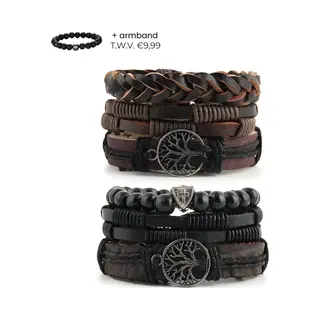 Aboss Duo Gotti - Leren Armband Heren 2 + 1 Stuks - Armband Mannen Leer - Zwart, Bruin - Mannen Cadeautjes - Bracelet