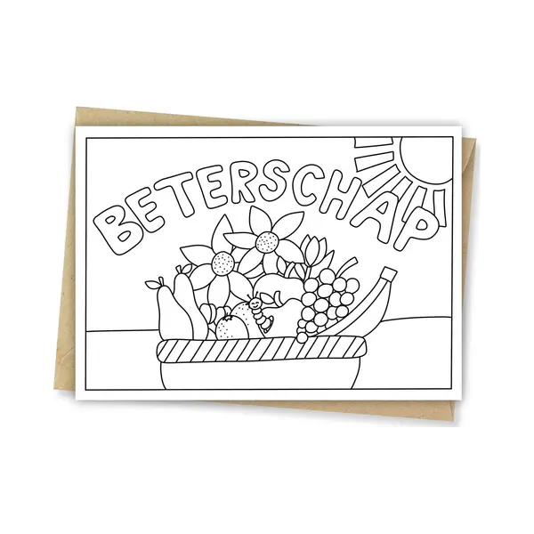Hippekaartjeswinkel Inkleurkaart Beterschap - Kaarten Om Zelf In Te Kleuren - Kinderkaart - Diy thumbnail