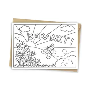 Hippekaartjeswinkel Inkleurkaart Bedankt - Bedankje - Kaarten Om Zelf In Te Kleuren - Juf En Meester Kaart - Juffendag - Kinderkaart - Diy - Incl Kraft Envelop