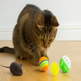 Nobleza Kattenspeelgoed - Speelgoedset Kat - 4 Stuks - Kattenballetjes Set - Speelmuis En Balletjes - Balletje Met Bel