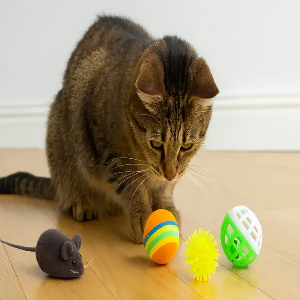 Nobleza Kattenspeelgoed - Speelgoedset Kat - 4 Stuks - Kattenballetjes Set - Speelmuis En Balletjes - Balletje Met Bel thumbnail