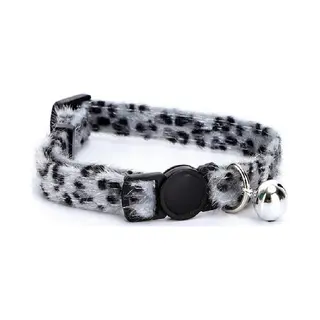 Nobleza Kattenhalsband Kat Veiligheidssluiting - Kattenhalsbandje Luipaardprint - Kittenhalsband Met Belletje - Grijs - Verstelbaar 20 / 30 Cm