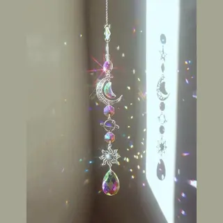Savvy the label Raamkristal - Zonnehanger - Dromenvanger - Dreamcatcher - Crystal Moon Suncatcher - Transparant - Kristal Zonvanger - Zilverkleur - Raam Decoratie -