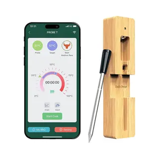 ZoeZo Design - Bluetooth Vleesthermometer Draadloze Bbq & Keukenthermometer Met App - Oven Thermometer - Bbq Accessoires - Rvs - Zwart - Voedsel Melk,