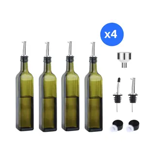 Spieringstore® 4x Oliefles Met Schenktuit - Olijfolie/Azijn – 4x 500ml - Bbq Accesoires - Glas - Navulbaar - Inclusief Trechter En Doppe