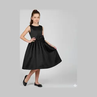 La V Elegante Feestelijke Jurk Met Handgemaakte Bloemen Op De Taille Zwart 134