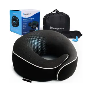 PurelyGoods® Nekkussen Set - Reiskussen - Vliegtuig & Auto - Memory Foam - Zwart