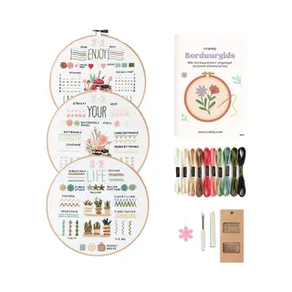 Crafsly Borduurpakket Beginner - Leer 30 Borduursteken - Compleet Pakket Voor Volwassenen