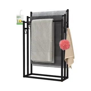 Sivableu Handdoekrek – 3 Armen - Badkamer – Handdoekenrek – Handdoek Rek Staand – Zonder Boren - Vrijstaand - Extra Breed En Hoog – Zwart