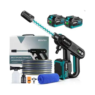 Zentex® Draadloze Hogedrukreiniger – 5-in-1 Sproeikop – Incl. 2 Accu’s – Zwart