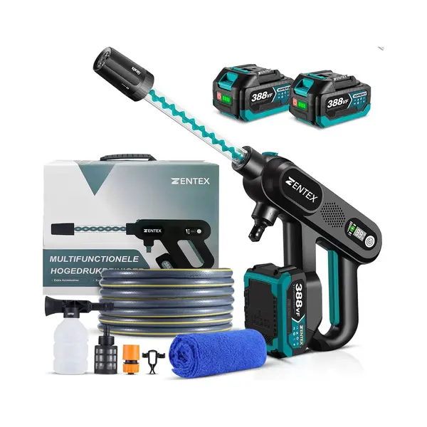 Zentex® Draadloze Hogedrukreiniger – 5-in-1 Sproeikop – Incl. 2 Accu’s – Zwart thumbnail