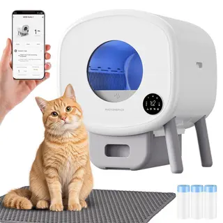 Photonspace Zelfreinigende Kattenbak - Grote Capaciteit Automatische Kattenbak -Xxl 95L -Electrische Kattenbak- Incl. App-Met Kattenbakmat En 3 Rollen