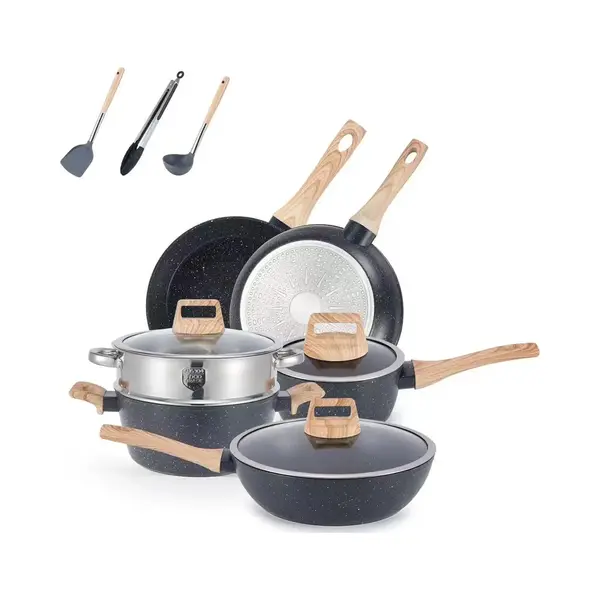 Glissimo Cookware – 12-delige Pannenset – Aluminium Pannen Met Anti-Aanbaklaag – Met Stoompan - Geschikt Voor Inductie, Gas, Keramisch & thumbnail