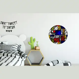 StickerSnake WallCircle - Muurstickers - Behangcirkel - Mondriaan - Glas In Lood - Oude Meesters - Kunstwerk - Abstract - Schilderij - ⌀ 30 Cm - Muurcirkel -