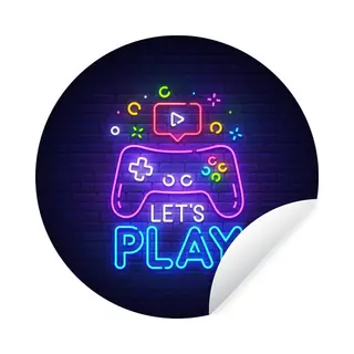 StickerSnake WallCircle - Muurstickers - Behangcirkel - Gaming - Neon - Let's Play - Controller - Quotes - 120x120 Cm - Muurcirkel - Zelfklevend - Ronde