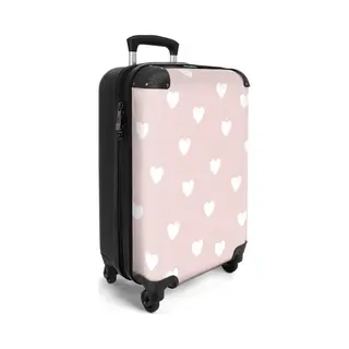 NoBoringSuitcases.com® - Kinderkoffer Meisje - Kindertrolley Meisjes - Roze Hartjes - Handbagage Koffer Lichtgewicht - Reiskoffer Trolley Kinderen -