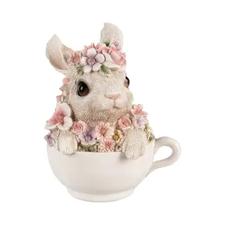 Clayre & Eef Beeld Konijn 15 Cm Grijs Roze Polyresin