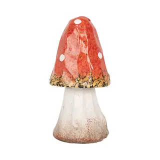 Clayre & Eef Decoratie Paddenstoel Ø 6x11 Cm Rood Wit Keramiek Herfst Decoratie