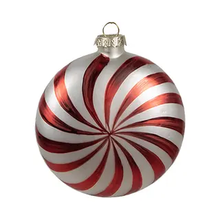 Clayre & Eef Kerstbal Overig 8x3x8 Cm Rood Wit Glas Kerstballen