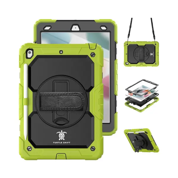 Geschikt Voor IPad 9/8/7 Hoes - 9e/8e/7e Generatie - 10.2 Inch - 2021/2020/2019 - Turtle Shift Cover Hoesje - Schouderriem - Handriem - Shockproof - thumbnail