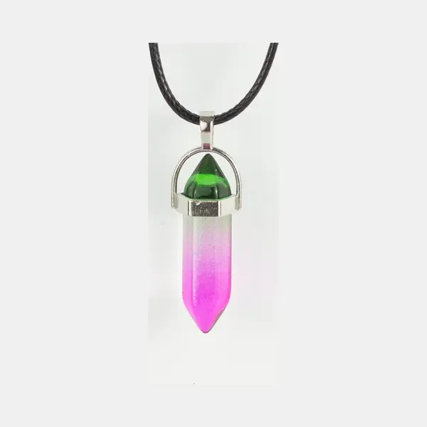 Bixorp Gems Watermeloen Opaliet Hanger Aan Faux Leren Koord - Edelsteen Ketting - Edelstenen Staafje Met Stainless Steel Omhuizing - 45/50cm thumbnail