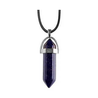 Bixorp Gems Blauwe Zandsteen Hanger Aan Faux Leren Koord - Edelsteen Ketting - Edelstenen Staafje Met Stainless Steel Omhuizing - 45/50cm Damesketting
