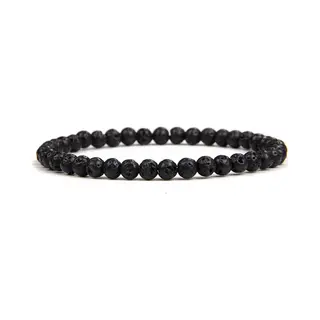 Bixorp Gems Lavasteen Edelstenen Armband 4mm Kralen - Gepolijste Edelsteen Kralenarmband - 18cm