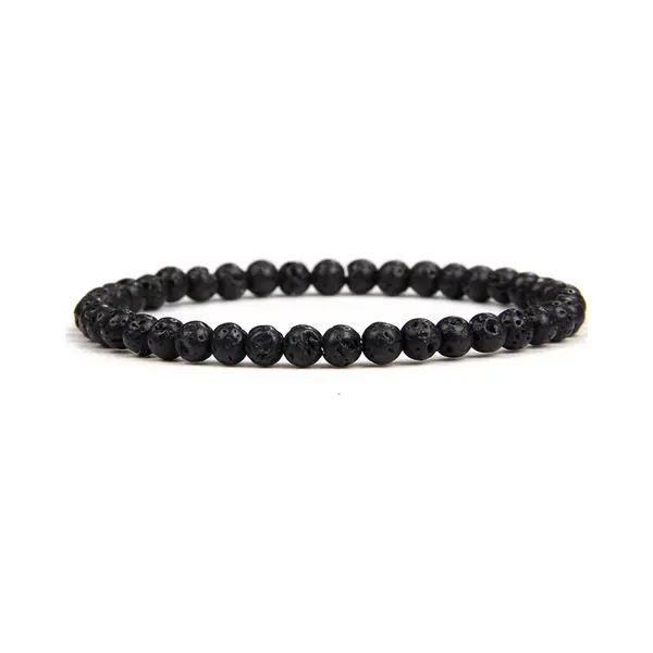 Bixorp Gems Lavasteen Edelstenen Armband 4mm Kralen - Gepolijste Edelsteen Kralenarmband - 18cm thumbnail