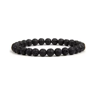 Bixorp Gems Lavasteen Edelstenen Armband 6mm Kralen - Gepolijste Edelsteen Kralenarmband - 18cm