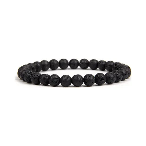 Bixorp Gems Lavasteen Edelstenen Armband 6mm Kralen - Gepolijste Edelsteen Kralenarmband - 18cm thumbnail