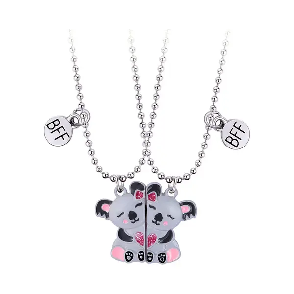 Bixorp Friends Bff Ketting Voor 2 Met Panda Magnetisch & Glitters - Zilverkleurig Koord - Vriendschapsketting Cadeau thumbnail