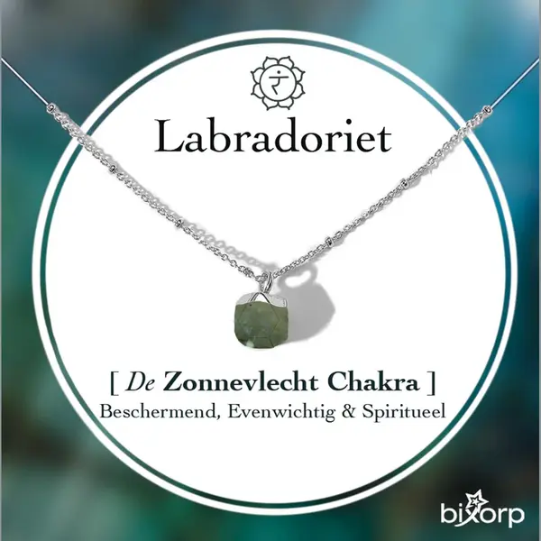 Bixorp Gems Zonnevlecht Chakra Ketting Labradoriet + Verguld Zilver Roestvrij Staal - 36cm + 8cm Verstelbaar thumbnail