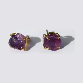 Bixorp Gems Amethist Chakra Oorbellen - Ruwe Edelsteen Knopjes - 18 Karaat Verguld Goud & Roestvrij Staal - Kruin Chakra