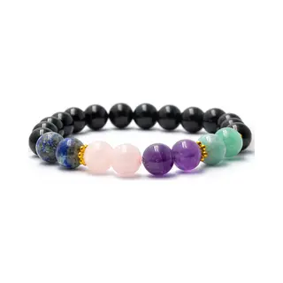 Bixorp Gems Lapis Lazuli + Rozenkwarts + Amethist + Amazoniet + Onyx Edelstenen Armband - 8mm / 18cm - Om & Om Edelsteen Kralenarmband