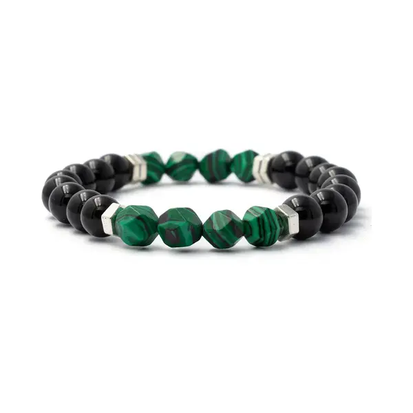 Bixorp Gems Onyx + Hoekige Malachiet Edelstenen Armband - 8mm / 18cm - Edelsteen Kralenarmband thumbnail