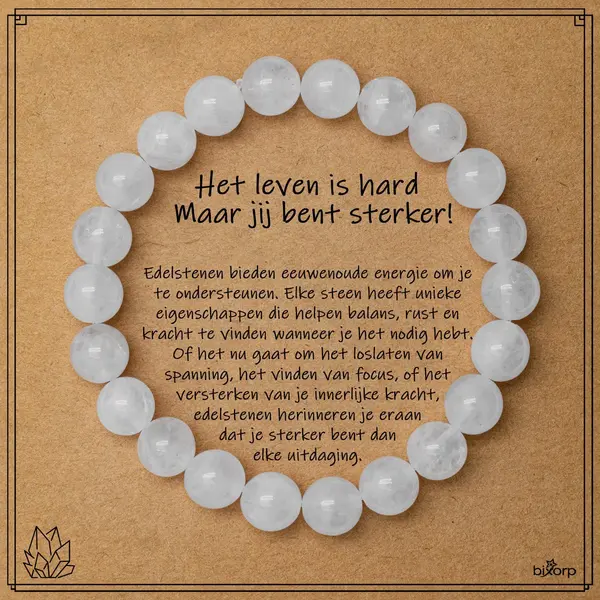 Bixorp Bergkristal Armband Op Cadeau Kaartje - Het Leven Is Hard, Maar Jij Bent Sterker! - 8mm / 18cm Edelsteen Kralenarmband - Inclusief Cadeau thumbnail