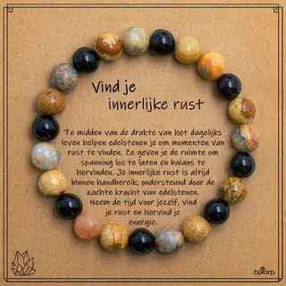 Bixorp Landschap Jaspis + Crazy Lace Agaat + Onyx Armband Op Cadeau Kaartje - Innerlijke Rust - 8mm / 18cm Edelsteen Kralenarmband - Inclusief Cadeau