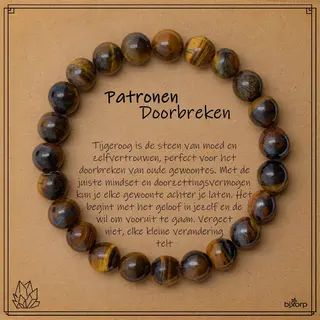 Bixorp Tijgeroog Armband Op Cadeau Kaartje - Patronen Doorbreken - 8mm / 22cm Edelsteen Kralenarmband - Inclusief Cadeau Envelop