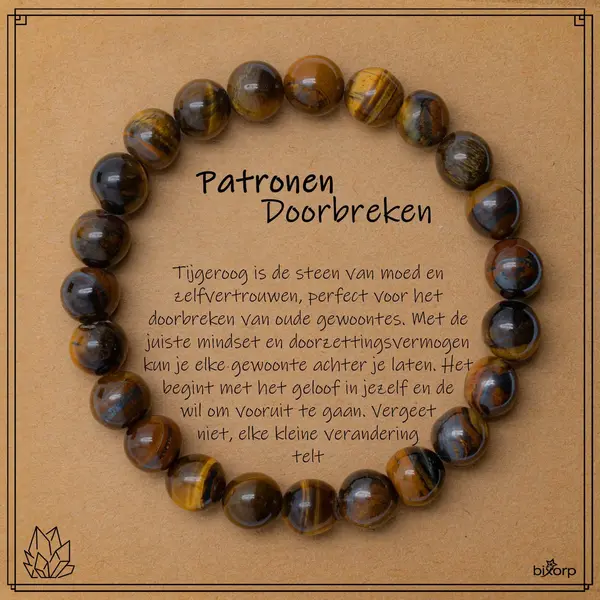 Bixorp Tijgeroog Armband Op Cadeau Kaartje - Patronen Doorbreken - 8mm / 22cm Edelsteen Kralenarmband - Inclusief Cadeau Envelop thumbnail