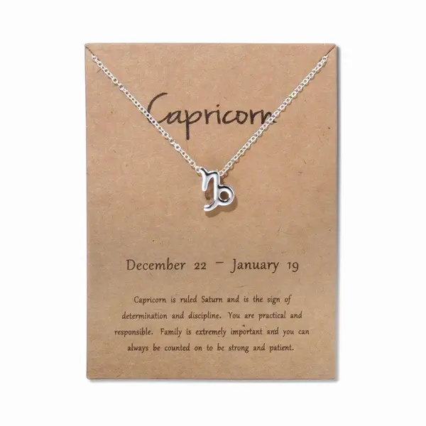 Bixorp Stars Steenbok / Capricorn Ketting - Zilverkleurige Ketting Op Cadeau Kaartje - Sterrenbeeld / Zodiac Hanger thumbnail