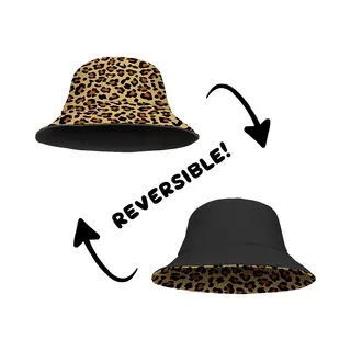 Bucket Hat - Vissershoedje - Hoedje - Kinderen - Panterprint - Panter - Reversible - 4 T/m 7 Jaar - 52 Cm - Bruin - Zwart