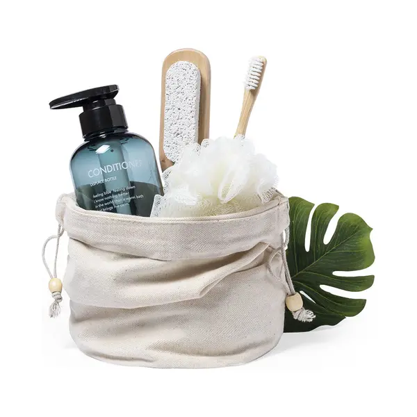 Toilettas Katoen Met Trekkoord - Etui - Reisetui - Make-up Tas - Voor Dames En Heren thumbnail