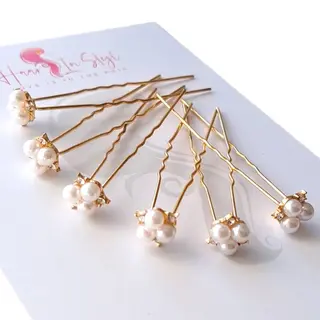 Haar In Stijl® Lulu Serie - Set Van 6 Parel 3-bloem Haarpinnen Goud - Haaraccessoires Voor Feest Bruiloft Verloving Bruidsmode