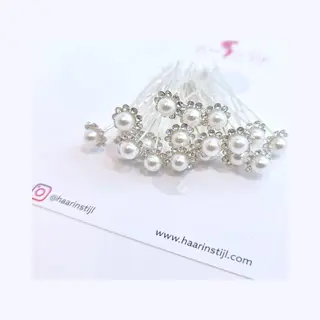 Haar In Stijl® Lulu Serie - Set Van 20 Parel/kristal Bloem Haarpinnen Zilver