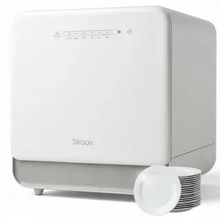 Skoov Mini Vaatwasser Met Waterreservoir - 3 Couverts - 6 Wasprogramma's - Extra Stil - Kleine Smalle Vrijstaande Afwasmachine - Camping - Wit